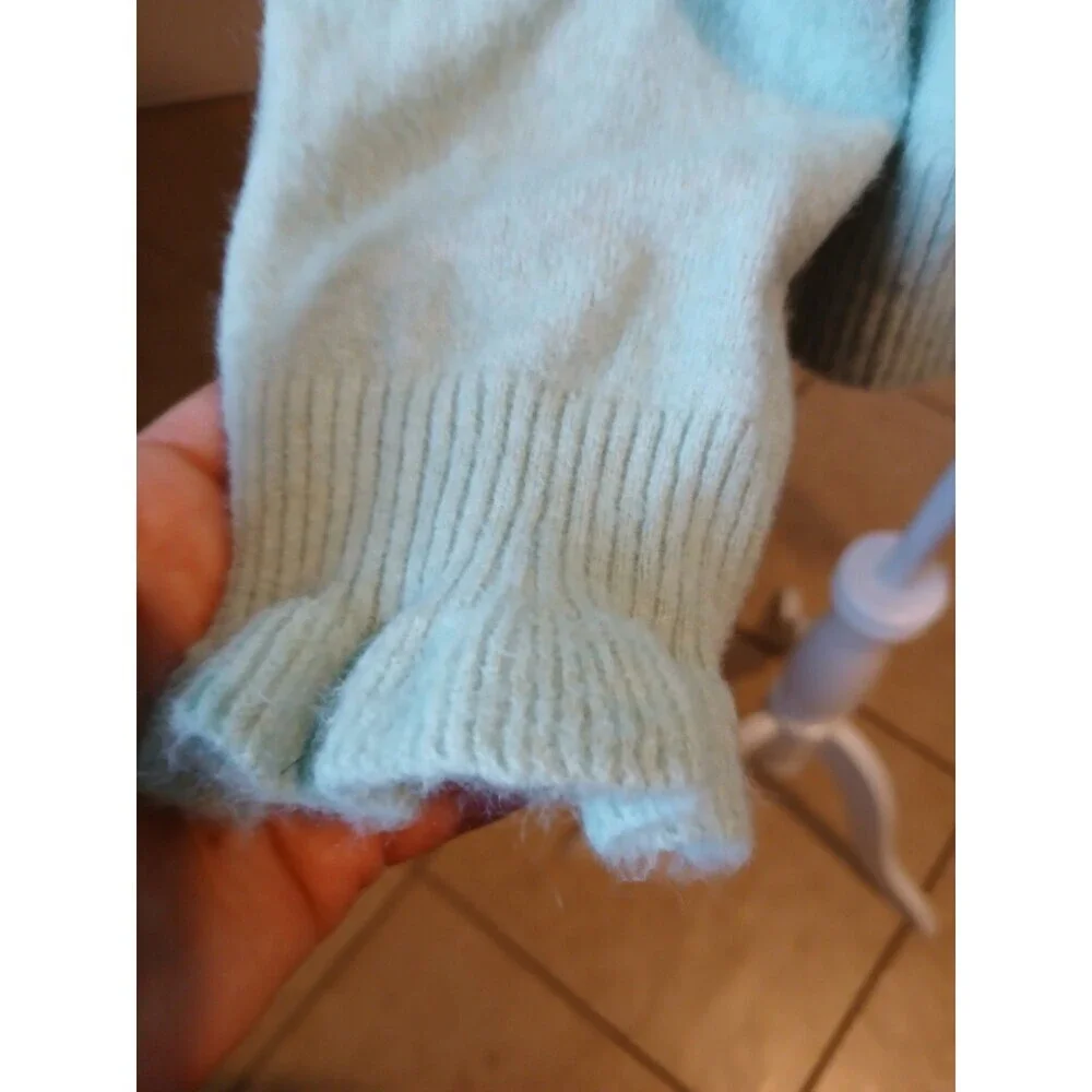 Sundance Knit Sweater Womens XL Aqua Cashmere Wool Blend Ruffle Soft Cozy